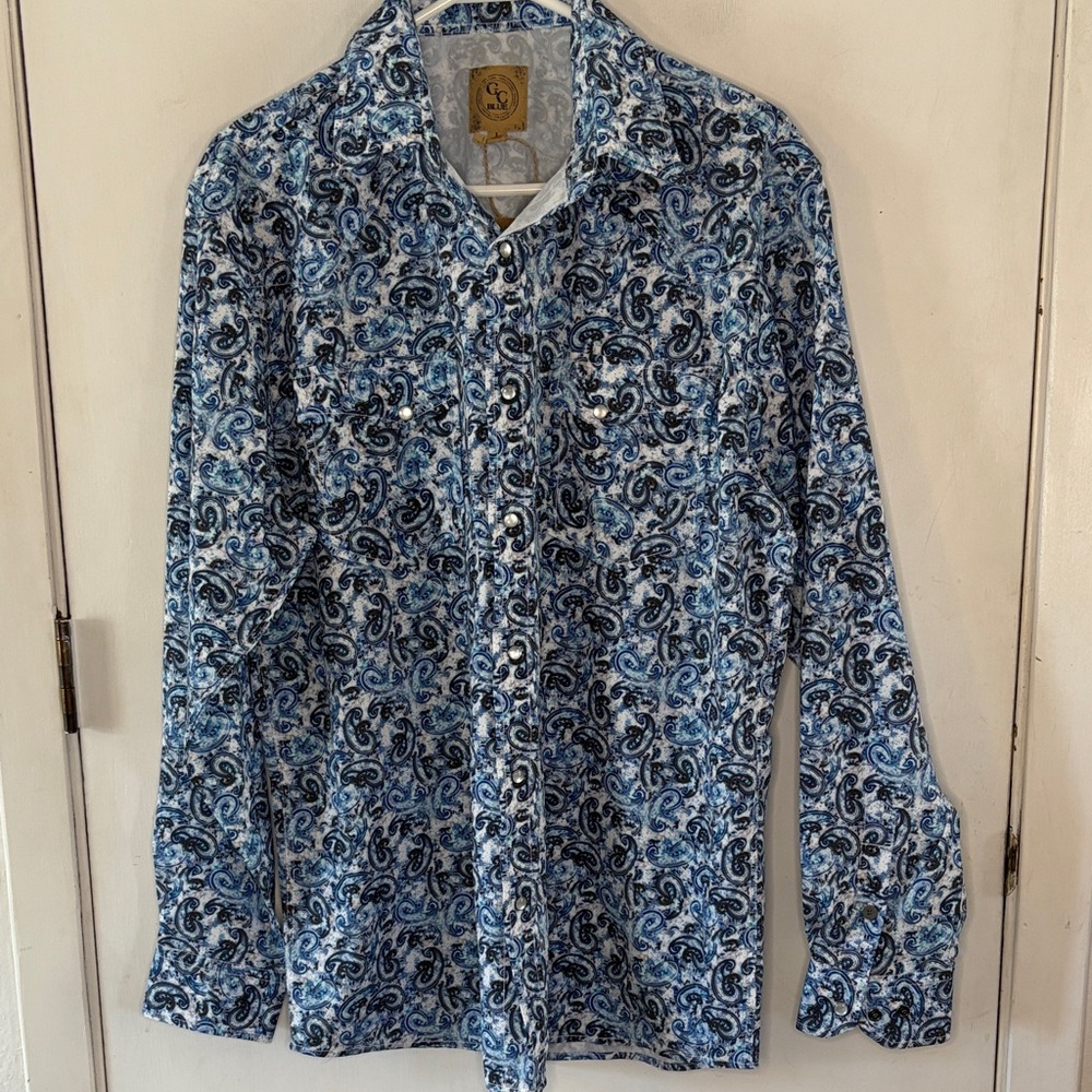 GC Blue blue paisley long sleeve button down western shirt Size Large